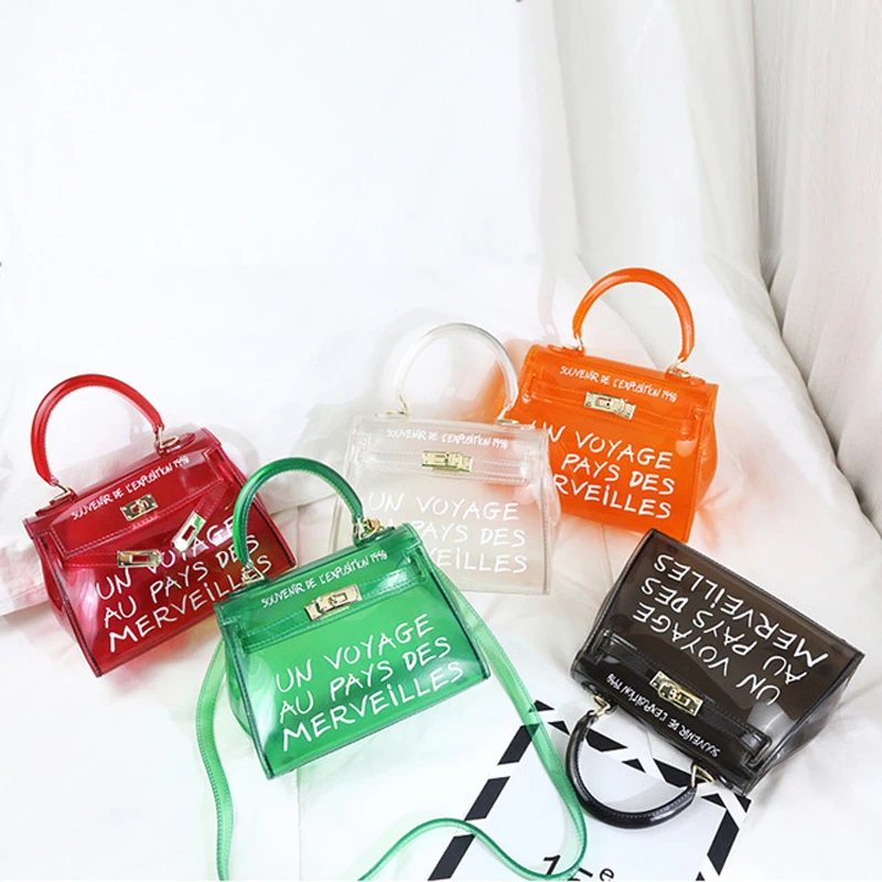 

BENVICHED Satchel Handbag Women Bag Clear Jelly Transparent PVC Bag Candy Color Tote Bag Designer Purse Bolsa Crossbody Bag D121