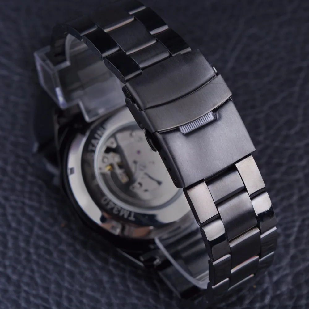 Sport Racing Series Skeleton Stainless Steel Black Golden Dial Watches Men Automatic Watch Clock Men Forsining