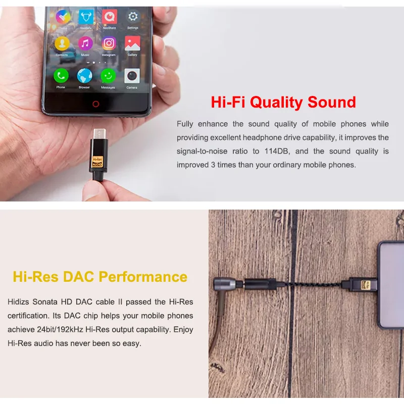 Адаптер усилителя для наушников HIDIZS Sonata II HD USB DAC Hi Res Type C до 3 5 мм телефонов Android ПК