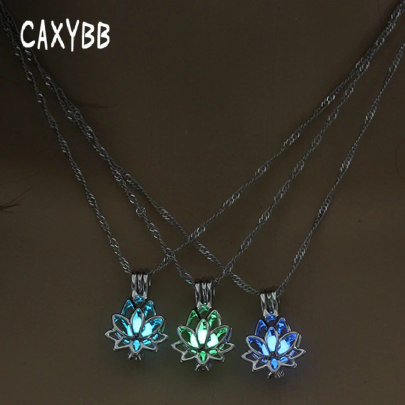 

Caxybb Luminous Shine In The Dark Lotus Flower Pendant Necklace Women Jewelry For Women Gift Chain Silver Color Necklace