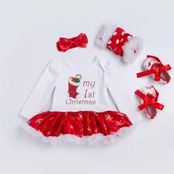 Для новорожденных комбинезон с длинными рукавами полосатые пижамы хлопковый комбинезон Костюмы Рождество Одежда для маленьких девочек