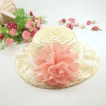 Новое поступление летняя детская Кружево лук цветы соломенная шляпа для маленьких девочек пляжные Шапки шляпа от солнца 10 шт./партия