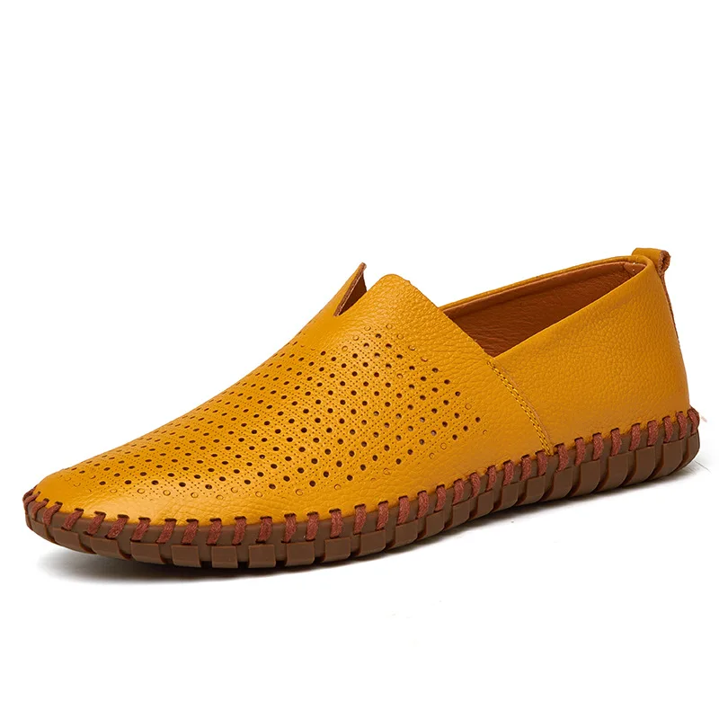 

Plus Size 46 47 New 2018 Summer Beach Shoes Cow Leather Loafer Boats Shoes Men's Flats Casual Driving Shoes Handmade Sewing