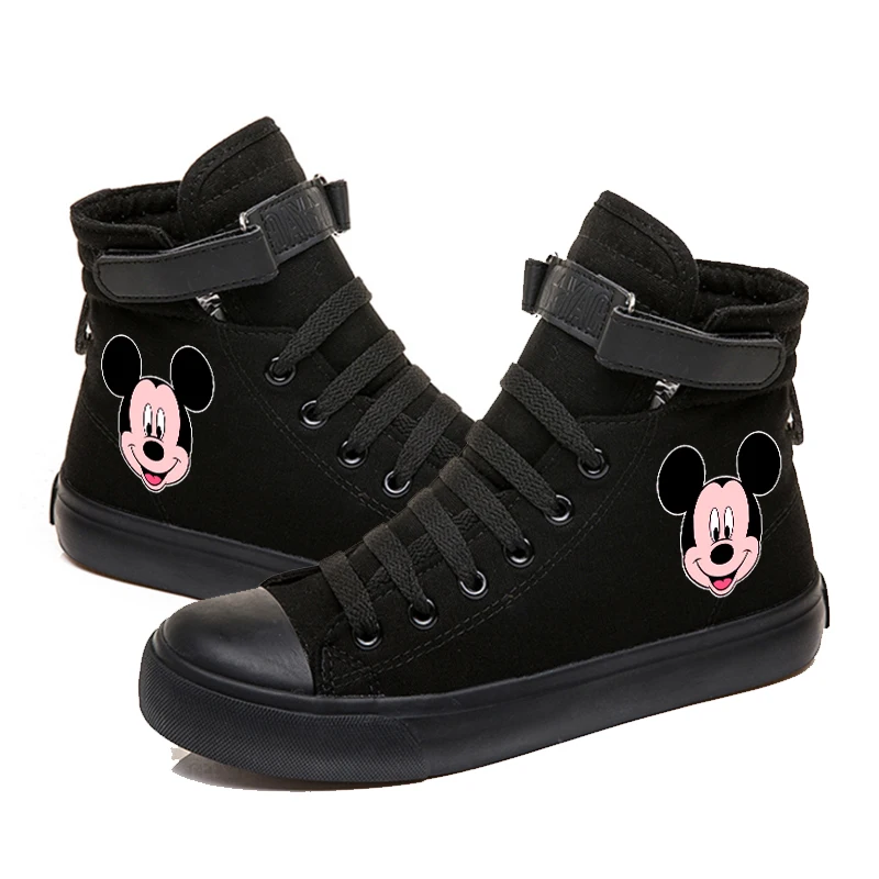 Женские кроссовки Mikey Mous для девочек; парусиновые кроссовки для подростков; повседневная обувь для девочек; кроссовки на шнуровке; Студенческая спортивная обувь - Цвет: C Black