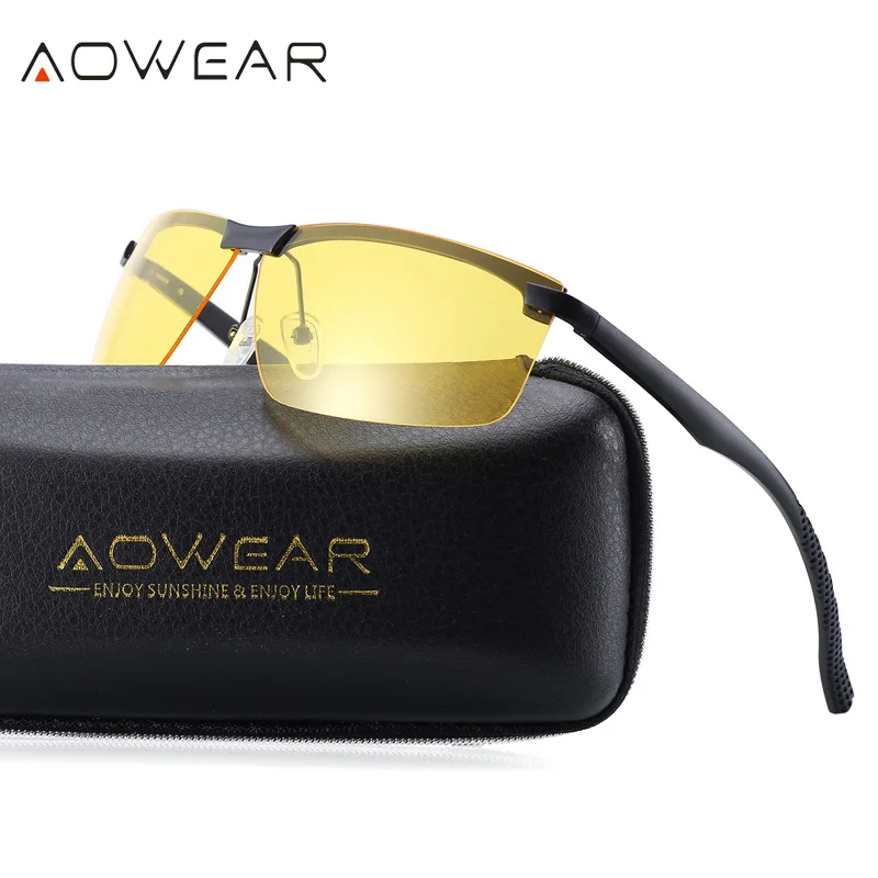 AOWEAR HD очки ночного видения для ночного вождения, защитные очки для вождения автомобиля, антибликовые желтые солнцезащитные очки, мужские поляризованные очки