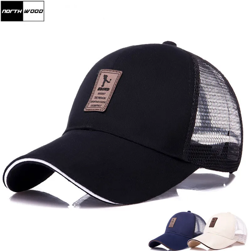 

[NORTHWOOD] 2018 New Fashion Summer Cap Mesh Baseball Cap Men Women Long Brim Snapback Trucker Cap Solid Casquette Homme