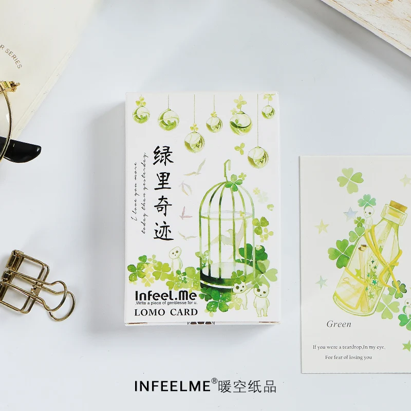 

Green 28Pcs \ LOMO card DIY cute creative fun greeting card blank message card mini postcard student stationery office supplies