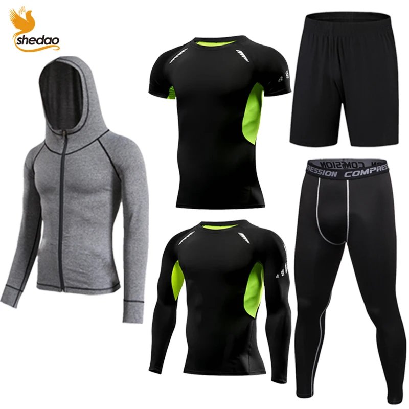 Компрессионная Спортивная одежда для тренажерного зала для мужчин, для тренировок, фитнеса, трико, спортивный костюм для мужчин, для бега на открытом воздухе, для пробежек, спортивный костюм, сухой крой - Цвет: 10-9765071111555