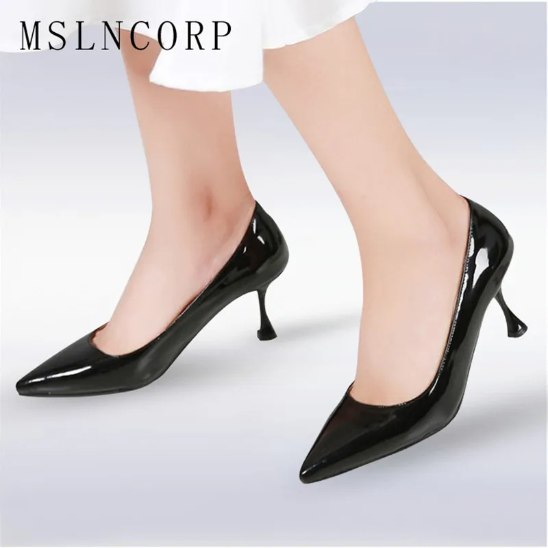 

Plus Size 34-44 New High Heels Women Patent Leather Pumps Fashion Elegant Wedding Casual Pointed Toe Party Dress Office shoes