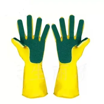 

Home Kitchen Washing Gloves Scouring Latex Rubber Cleaning Gloves Dish Sponge Fingers Household Cleaning Gloves for Dishwashing