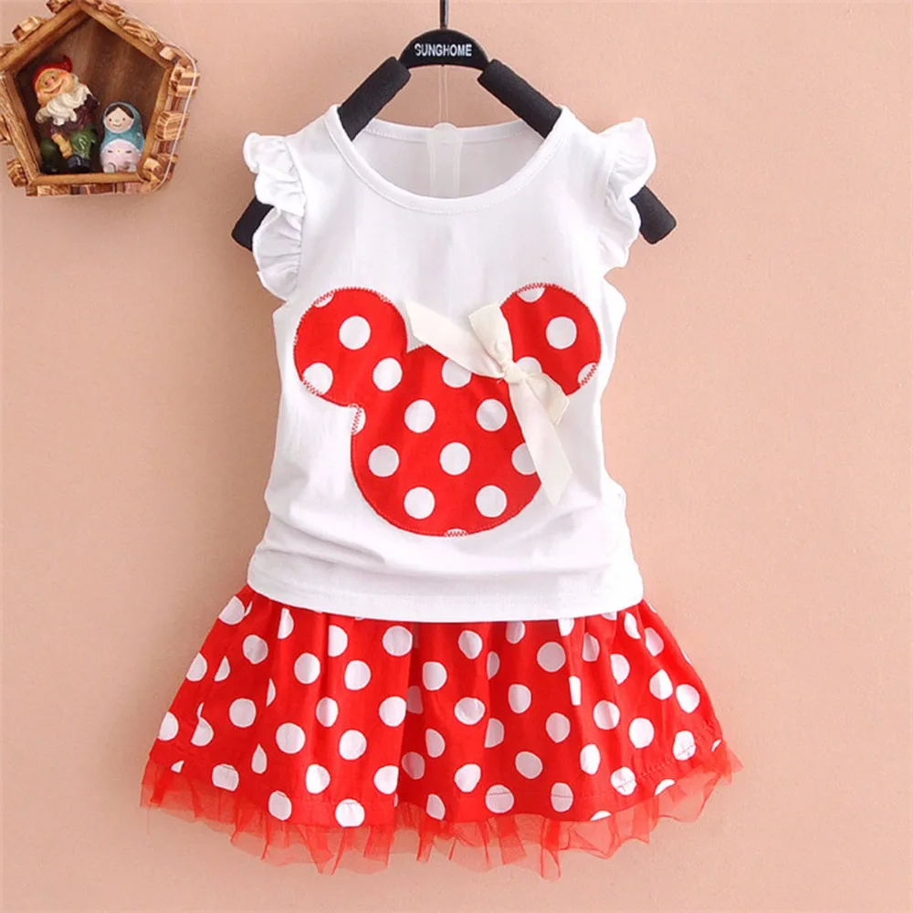 

Puseky Princesa 2 PCS Cute Kids Baby Girls Clothes Minions Minnie Party Dress Vest Skirt Toddler Baby Girls Clothes Set 1-6Y