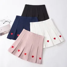 Форменные юбки любовь вышитые милый с высокой талией юбка Новинка весна лето Харадзюку мягкой сестра плюс Размеры плиссированная юбка