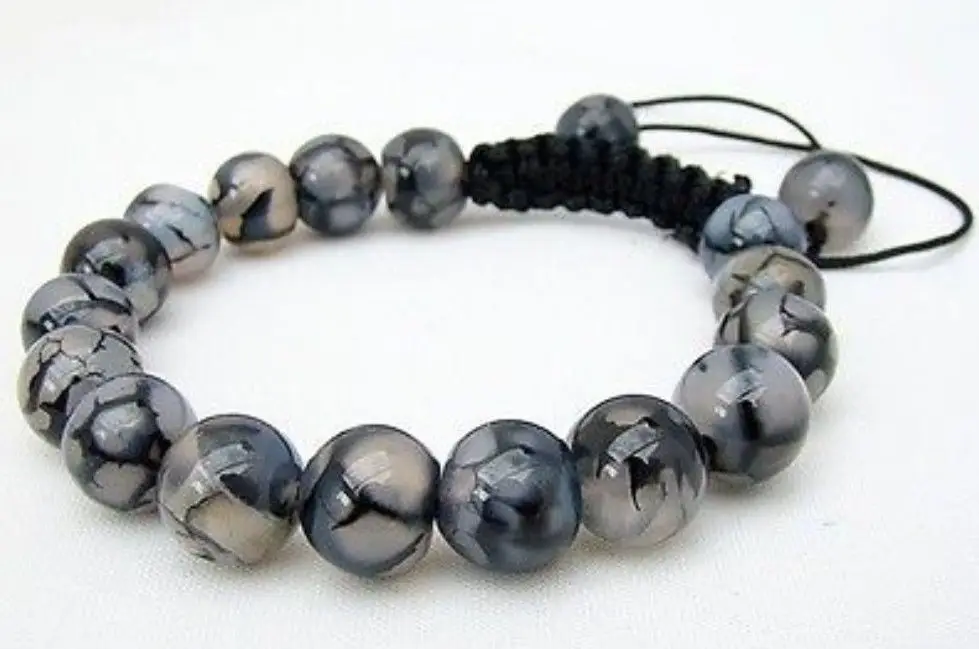

Men's Shamballa bracelet all 10mm NATURAL DRAGON VEINS Natural stone beads