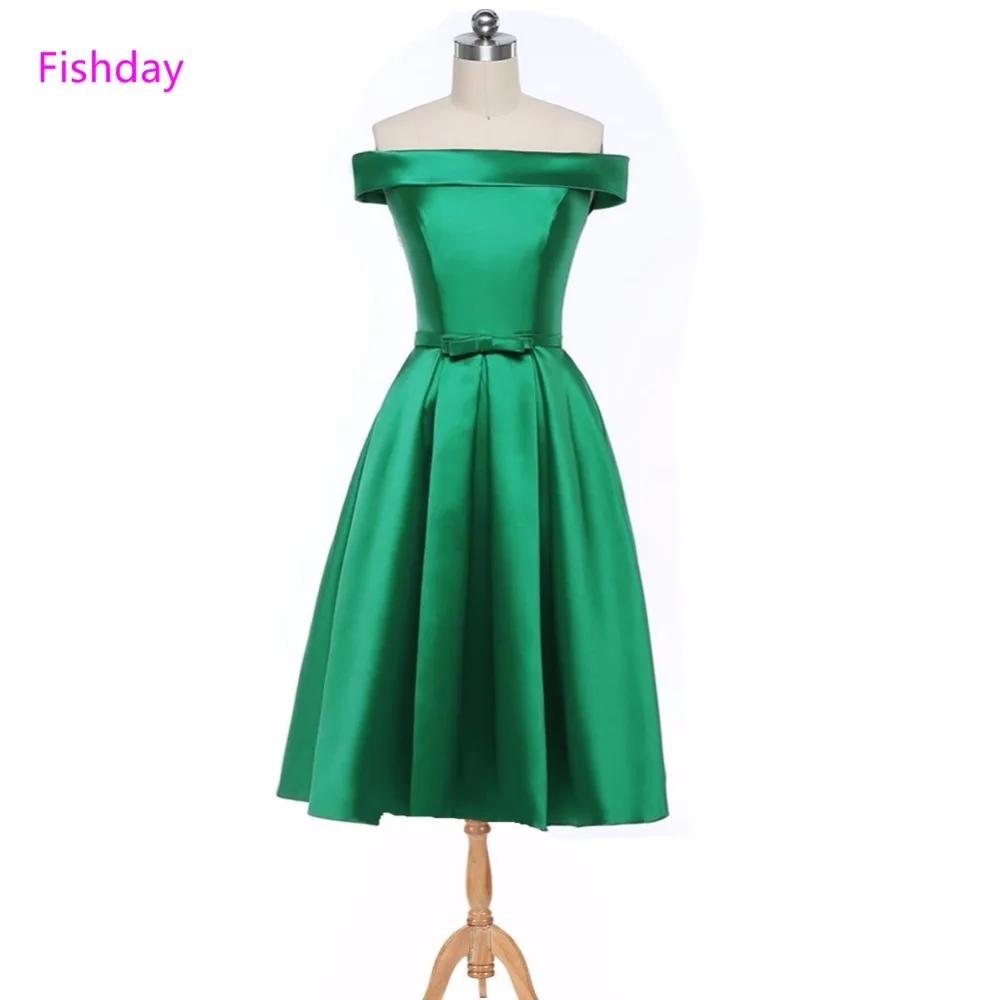Fishday Evening Dresses Satin Green Mint Boat Neck
