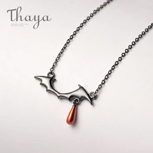 Thaya Vampire, дизайнерское ожерелье, S925 серебро, черное ожерелье, красная подвеска, ожерелье для женщин, ручной работы, на Хэллоуин, ювелирное изделие, подарок