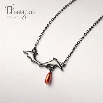 

Thaya Vampire Design Necklace S925 Silver Black Necklace Red Drop Pendant Necklace for Women handmade Halloween Jewelry Gift