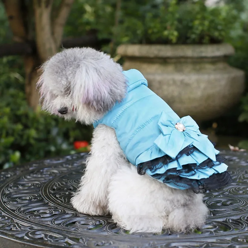 Милое Платье для собак, одежда, зимнее теплое милое платье принцессы с бантом для щенков, кошек, Тедди, зимнее платье, одежда для домашних животных