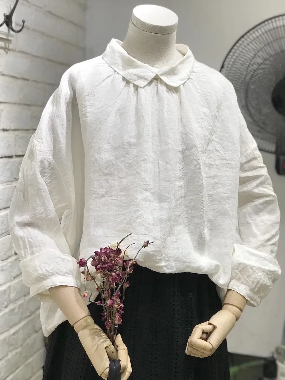 

Spring Autumn Women Loose Plus Size Japanese Style Mori Girls Linen Shirts