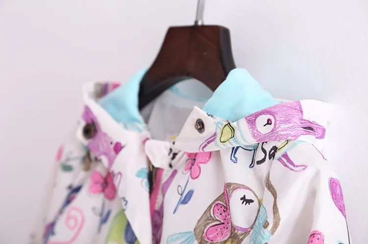 Casual com Capuz Outerwear para Meninas Pintados à Mão Novo Primavera Verão Meninas Jaquetas Moda Crianças Roupas Protetor Solar 2-8 t & 17 Mamãe e Bebê