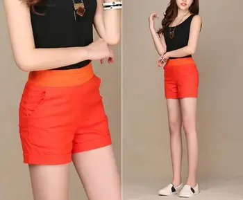 

2018 European and American BF summer wind female candy color high waist linen shorts women loose elastic waist shorts plus size