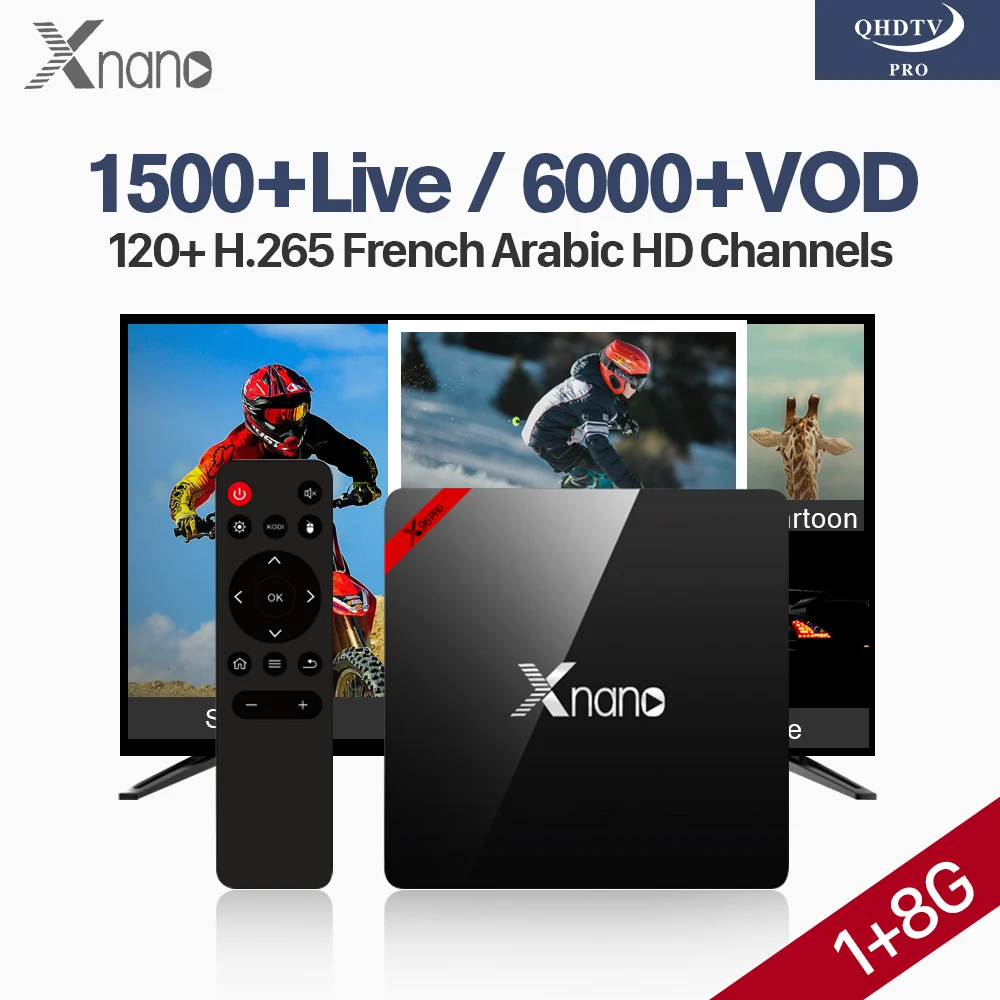 

IPTV Subscription Arabic Channels H.265 QHDTV PRO Code 6000 VOD Europe French Arabic IPTV Box Xnano Smart Android 6.0 TV Box