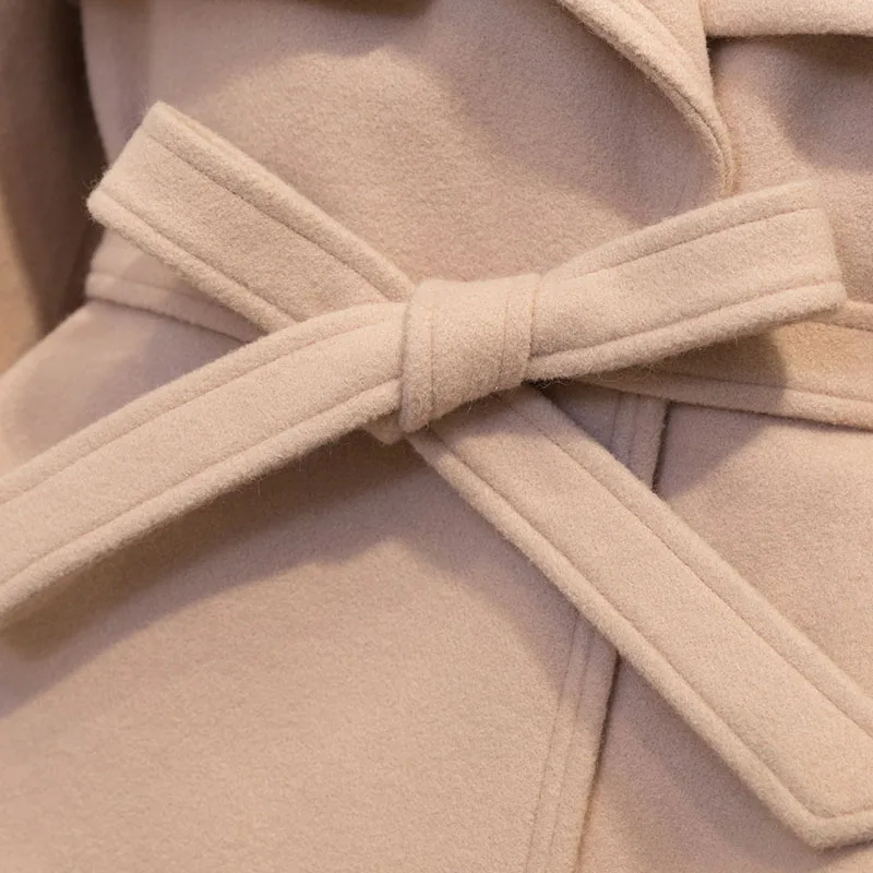 QSC Весна Осень Зима Женское пальто с поясом модное женское пальто короткое приталенное шерстяное пальто NZ13