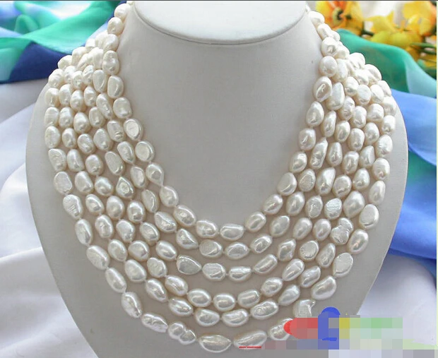 

FREE SHIPPING>>>@@ > p2409 6ROW 11MM WHITE BAROQUE FW CULTURED PEARL NECKLACE^^^@^Noble style Natural Fine jewe &