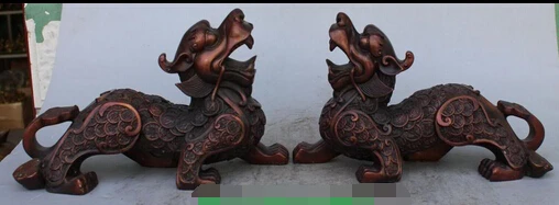 

shitou 003260 11" Chinese Bronze Wealth Money Guardian Dragon Beast Unicorn Pixiu Kylin Pair discount 30% (C0324)