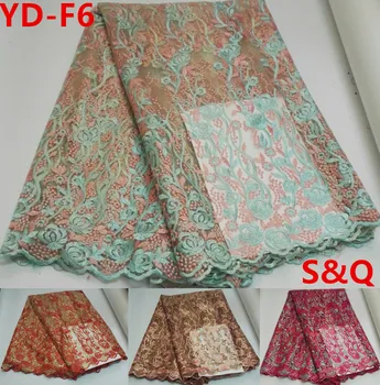 

High quality 5yards african french lace fabric with net lace fabric african tull lace fabric for nigerian wedding dress YD-F6