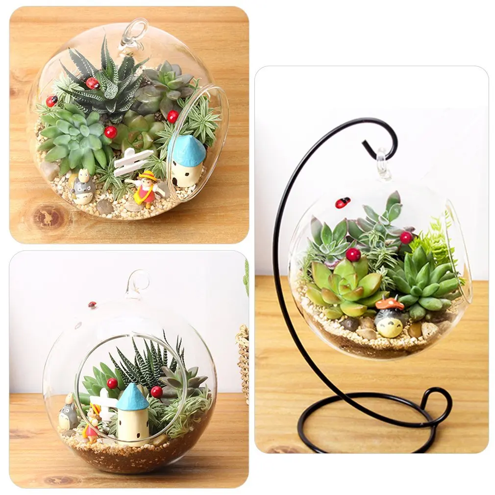 DIY Clear Round Ball With One Hole Hydroponic Plant Flower Hanging Glass Vase Container Home Garden Decoration