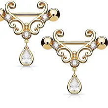 CZ набор Сердце филигрань с слеза падение CZ подвеска сосок штанги кольца-14 г 316L нержавеющая сталь-продается как пара