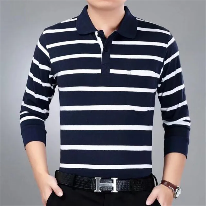 

Stripe Polo Men 2018 Spring Brand Clothing Cotton Long Sleeve Polo Top Bottom Turn Down Collar Tops Striped Polo Shirts for Men