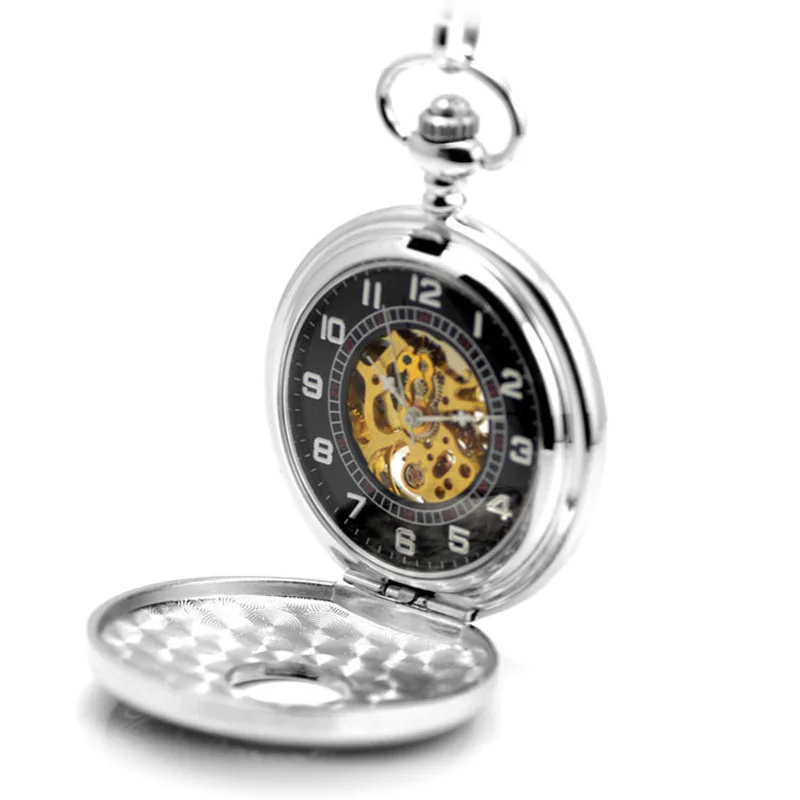 

New Pocket Watch Fashion Silver Color Skeleton Mechanical Hand Wind Pocket Watches For Men Mechanical Pocket Watch Brand