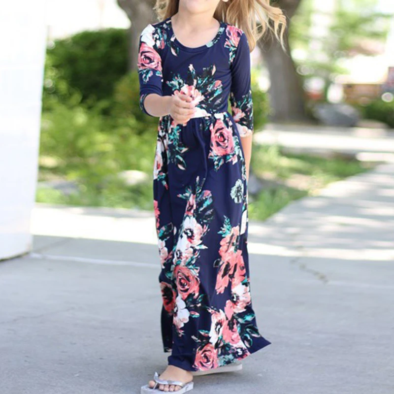 PatPat Girl's Pretty Floral Printed Long Sleeve Maxi Dress Round Neck Half Sleeves And Ankle-Length | Детская одежда и обувь