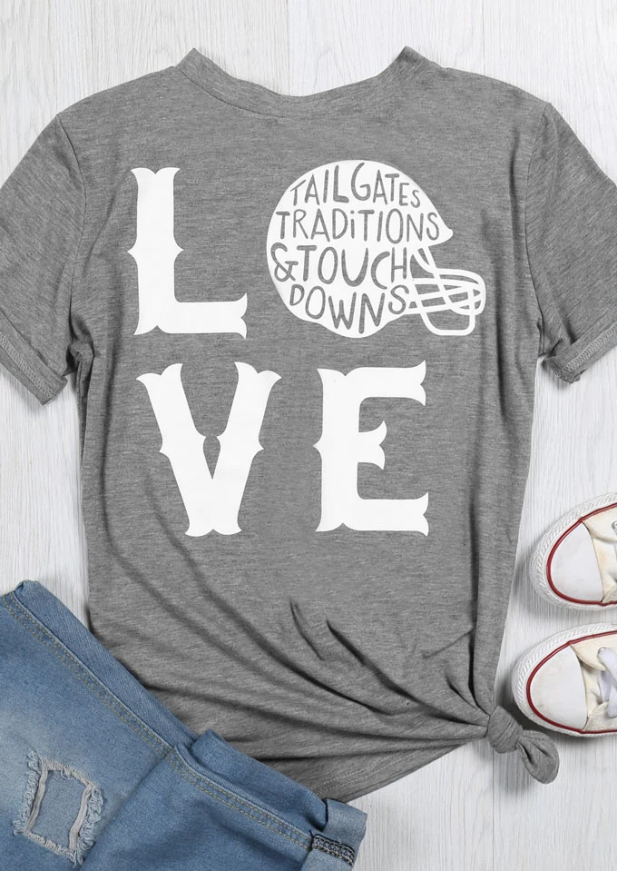 

Love Tailgates Traditions & Touchdowns T-Shirt funny graphic women fashion tees slogan cotton summer slogan gurnge tops t shirt