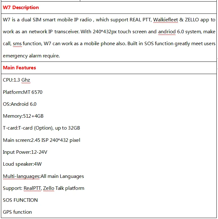 3G-W7 POC сеть Радио Android 6,0 SOS gps Функция Поддержка Teamspeaker REAL PTT/Walkiefleet/Zello PTT
