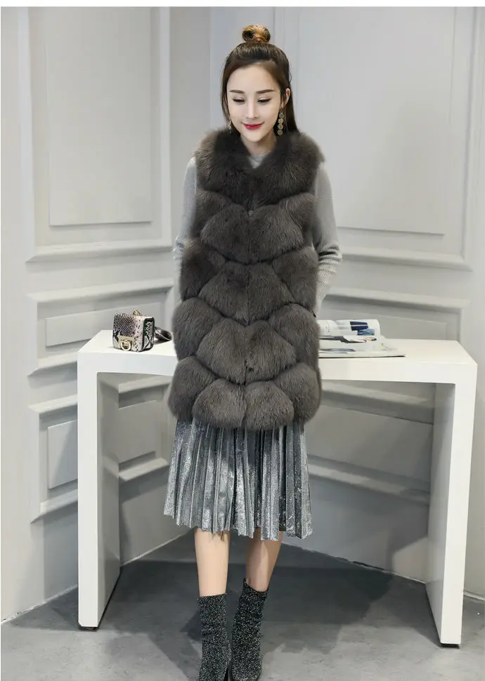 Arlenesain Gilet New Gris Des De Fourrure Slim Femmes Renard Personnalisé osBdtrxhCQ