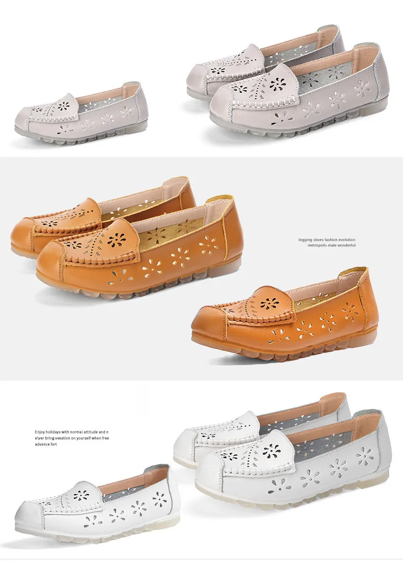 CAGILKZEL 2019 New Women Ballet Shoes Flats Cut Out Leather Breathbale Moccains Casual Woman Boat Shoes Ladies Ballerina (7)