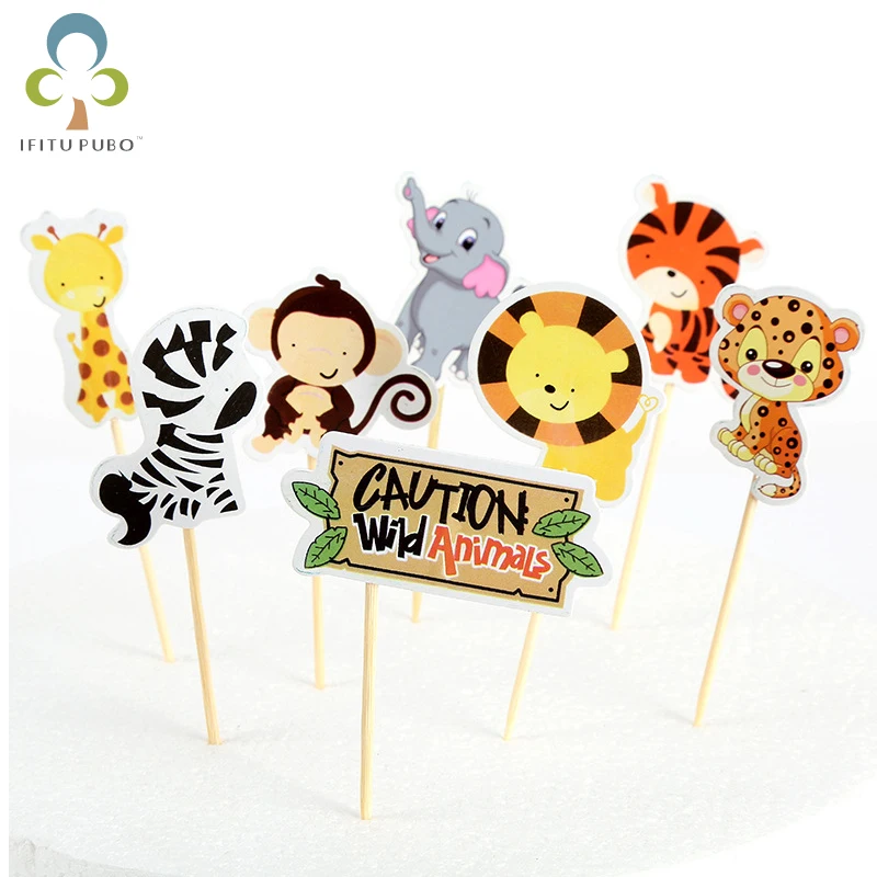 

8PCS/SET Baby Shower Birthday Party Animal Cake Topper Kids Favors Decorate Lion Monkey Zoo Cupcake Toppers WYQ