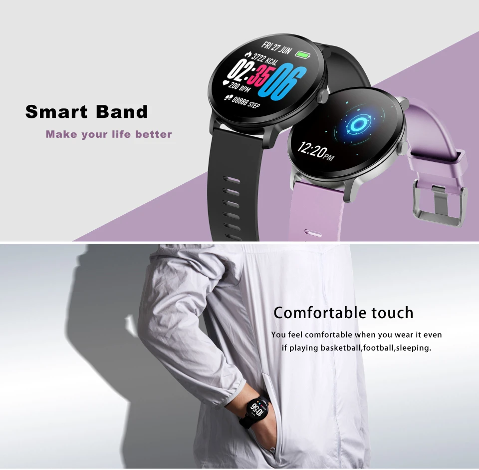 Sport watch smart tempered glass, waterproof, Android IOS Screen