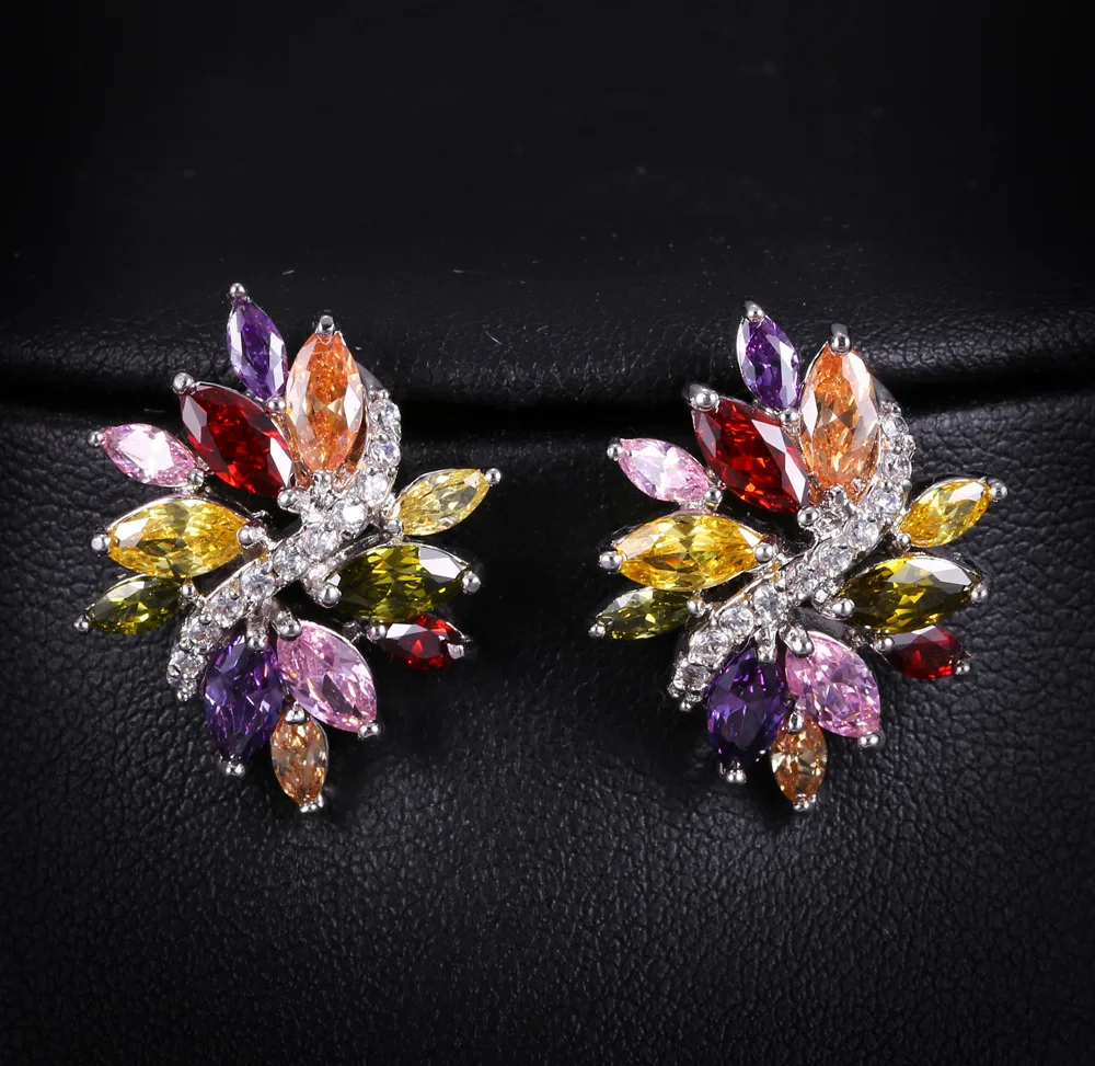 

Flower Women's Earrings Multicolor Zirconia Stud Earrings Crystal Fashion Jewelry Accessories aretes de mujer