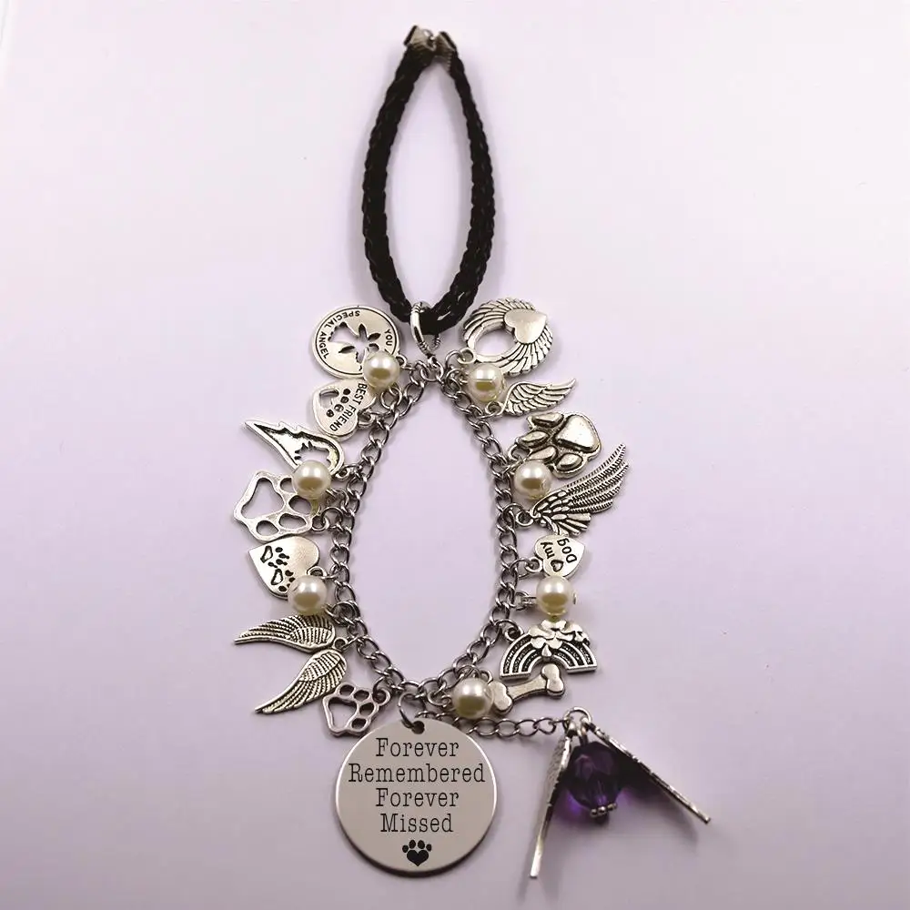 

forever remenbered forever missed leather and stainless steel chain rearview mirror Christmas tree pet loss pet owner dog lover