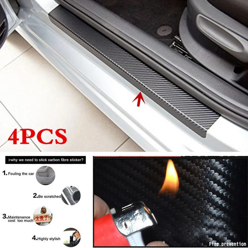 

4PCS/Set Universal Car Accessories Door Sill Scuff Welcome Pedal None Slip Protection Film Anti Abrasion Carbon Fiber Stickers