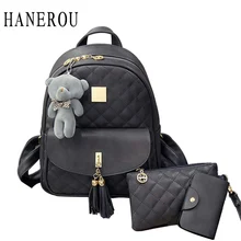 3 Pcs Bear Backpack Women Bag Diamond Lattice School Bags For Girls Backpacks For Women 2018 New Tassel Shoulder Bags Sac A Dos