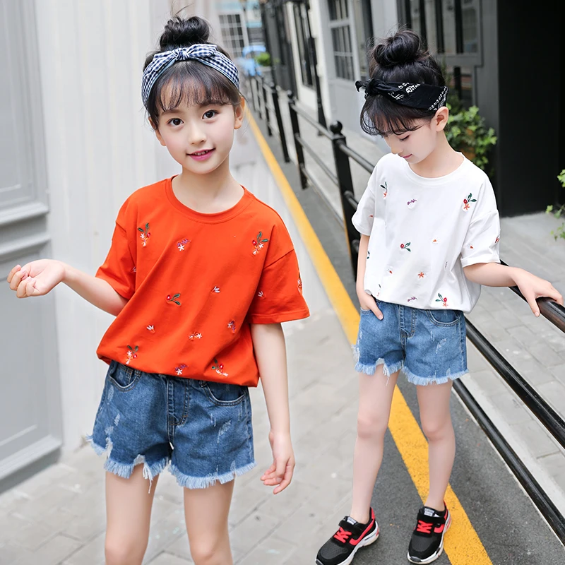 Modis/футболки для маленьких девочек; детская одежда; мягкие хлопковые удобные футболки с круглым вырезом и короткими рукавами; Верхняя одежда для девочек; Vestidos