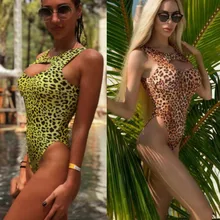 Сексуальный леопардовый Монокини полый купальный костюм женский цельный купальник женский слитный купальник женский для пляжа Badpak