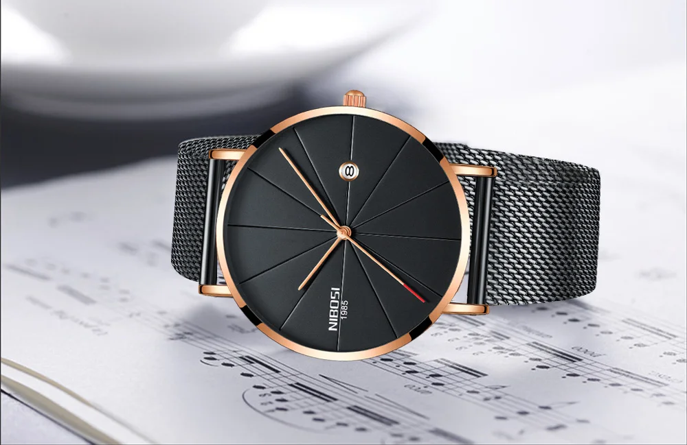 NIBOSI watch men black quartz wristwatches stainless steel mesh brand  watches men ultra thin quartz relogio masculino dourado (12)