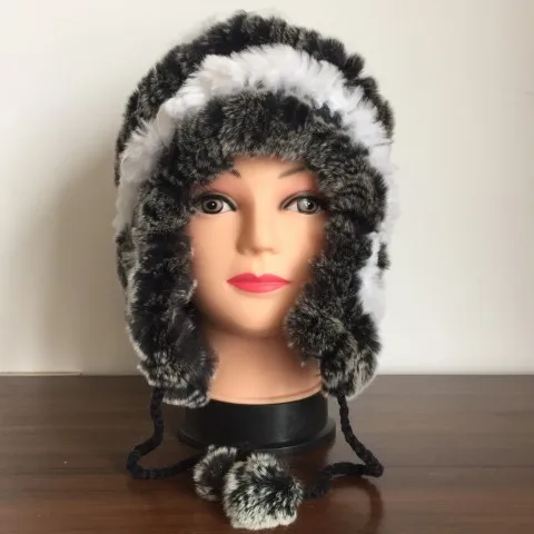 Женский зимний теплый реальный, натуральный, подлинный головной убор из кроличьего меха, зимняя теплая шапка, NT8356 - Цвет: grey white