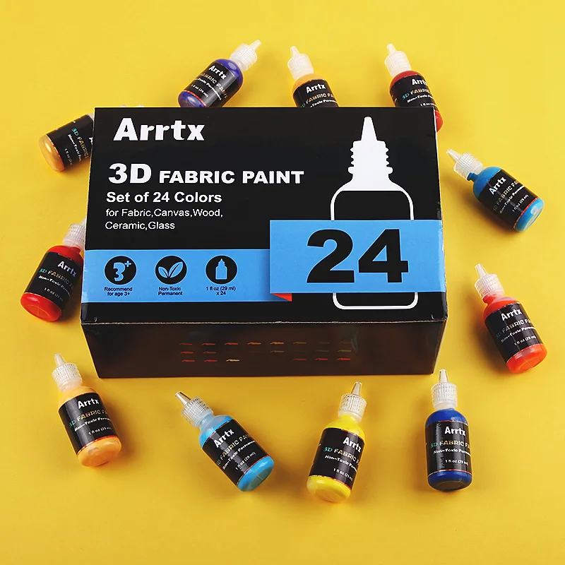 Arrtx 24 разных цвета 3D краска для ткани/холста/дерева/керамики/стекла тонкоточечный
