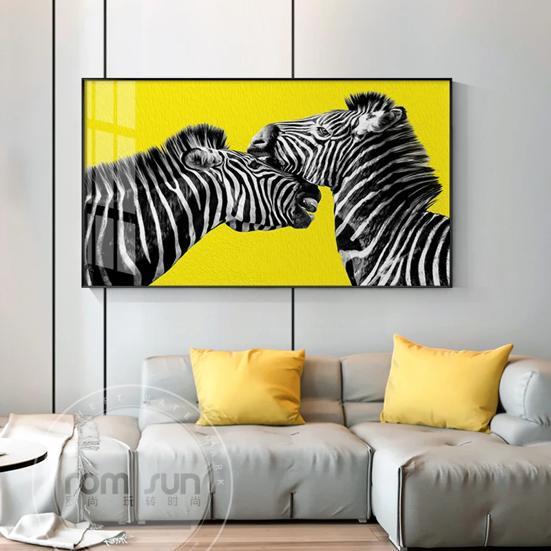 Us 2 52 32 Off Abstract Yellow Zebra Couples Canvas Painting Modern Print Poster Animal Wall Art Decor For Living Room Bedroom Decor Abstract In